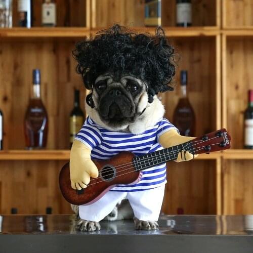 Funny Pet Guitar Player Cosplay Dog Costume Guitarist Dressing Up Party Halloween New Year Clothes For Small French Dog Cats 3