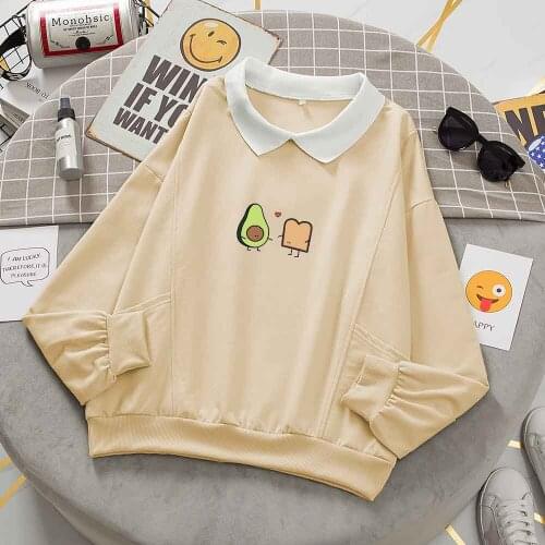 Oversized Sweatshirt Kawaii Harajuku Long Sleeve Collar Avocado Vegetarian Bread Japanese Fashion Cute Jackets Women Pullovers