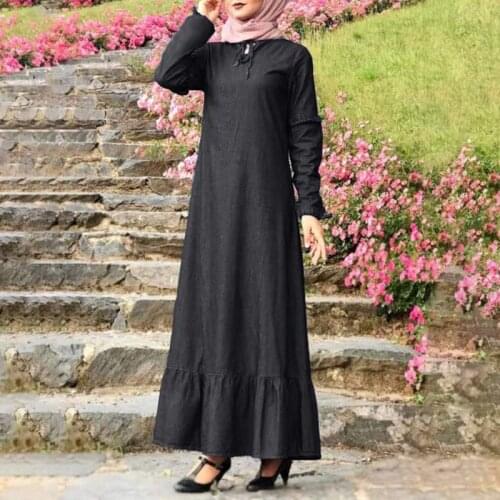 Women Muslim Kaftan Casual Loose dress ZANZEA Retro Vintage Solid Pleated Long Dress Abaya Hijab Dress Vestido Sarafans S