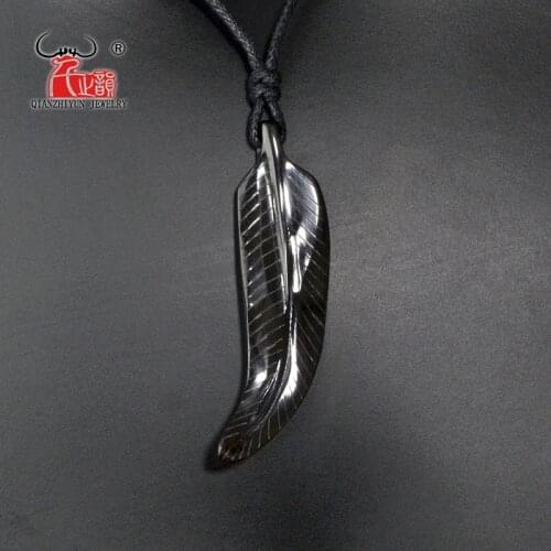1PC New Zealand Surfer Handmade Carved Feather Yak horn Pendant Primitive tribal Natural black necklace Gifts for men and women