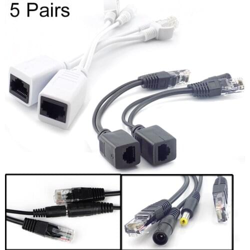10pcs 5 Pair POE Splitter Cable RJ45 Injector 12V Power Supply Adapter Connector for IP Camera CCTV Accessories 5.5*2.1mm