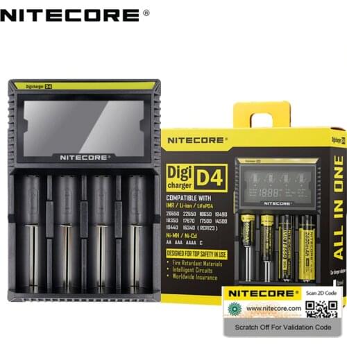 100% Original Nitecore D4 Battery Charger LCD Intelligent Charger Li-ion 18650 14500 16340 26650 AAA AA 12V Battery Charger
