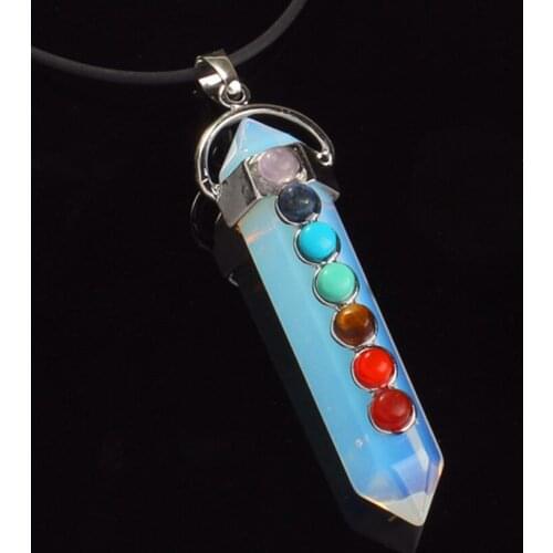 100-Unique 1 Pcs Charm Silver Plated Hexagon Opalite Opal Crystal Pillar Chakra Healing Pendant For Gift