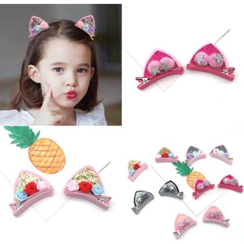 2pcs/Set Cartoon Cat Ears Hair Accessories Hairpin Barrettes Cute Children Hair Clips Hairgrips Headdress Kids Hair Ornament
