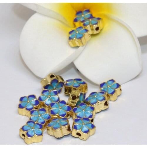 Gold-color 8mm 5pcs flower shape cloisonne enamel spacers accessories beads high grade diy jewelry findings B2470