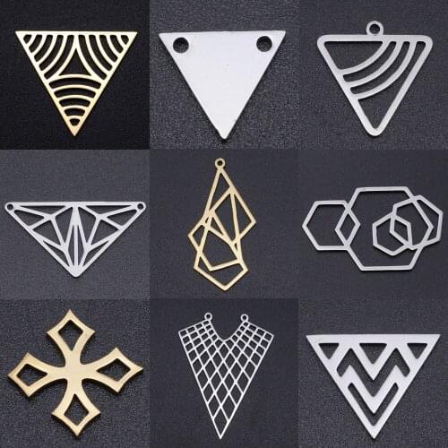 5pcs/lot Geometric DIY Charms Wholesale 100% Stainless Steel Triangle Sexangle Connectors Charm Hexangon Cross Jewelry Pendant