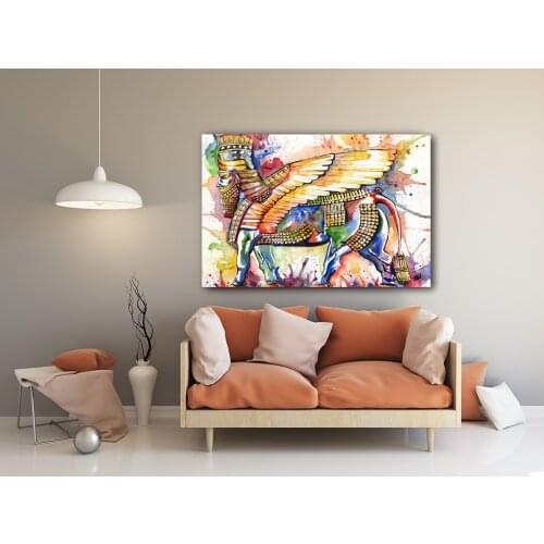 Abstract watercolor oil painting king wall Art canvas painted human head wing Sphinx poster home decor pictures for living room