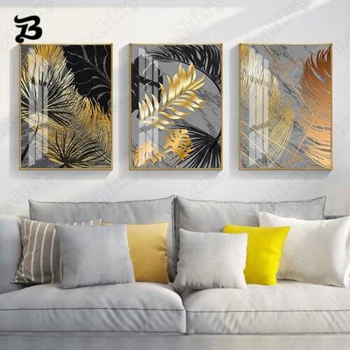 Abstract Plant Canvas Painting Wall Art Modern Black Gold Leaf Plants Home Decor Nordic Wall Pictures for Living Room Home Decor