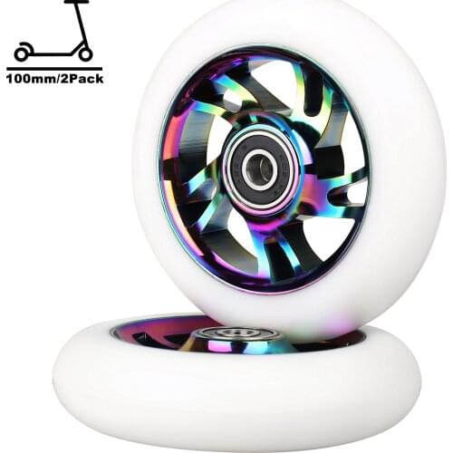 2pcs 100mm Replacement Stunt Scooter Wheels ABEC-9 bearing 88A Metal Core pro Scooter Wheels Replacement Scooter Wheels white
