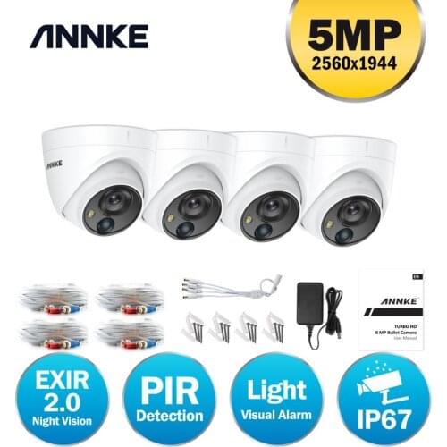 ANNKE 4pcs 5MP CCTV Cameras IP67 Waterproof Video Surveillance Outdoor Dome Camera IR Cut Filter Camera Kit
