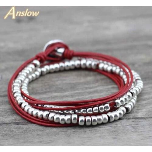 Anslow Promotion Discount Fashion Jewelry Buddha Beads Wire Wrap Leather Bracelets For Women Men Dropship Gift LOW0584LB