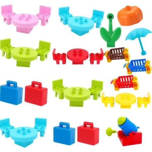 Big Size Friends Set Toy Tables And Chairs Flower Umbrella Model Building Blocks Friend Kids Toys Gift Big Size