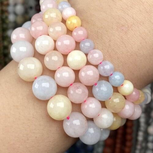Natural Stone Morganite Chalcedony Round Beads Beads For Bracelets Jewelry Making Diy Handmade Accessories 6-10mm Wholesale 15"