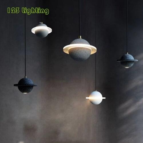 Cement Planet LED Pendant Lights Cord Adjustable Restaurant Bar Bedside Hanging Light Fixtures Art Designer Atmosphere Home Deco