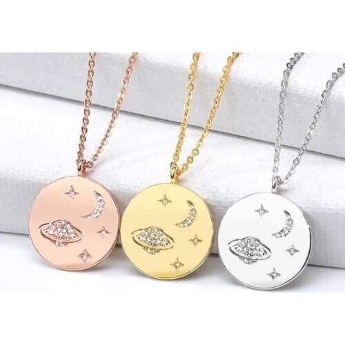 Planet Necklace Unisex Galaxy Saturn Cool Space Science Gold Pendant Star Moon Design Pendant