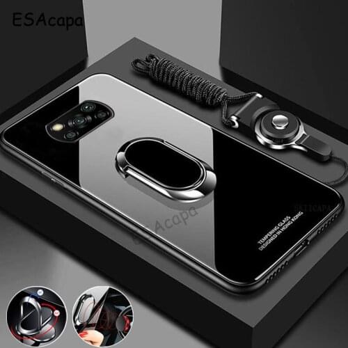 Magnet Ring Holder Stand Tempered Glass Phone Case For Xiaomi Poco X3 NFC Cases Soft Frame Back Cover For Xiaomi POCO X3