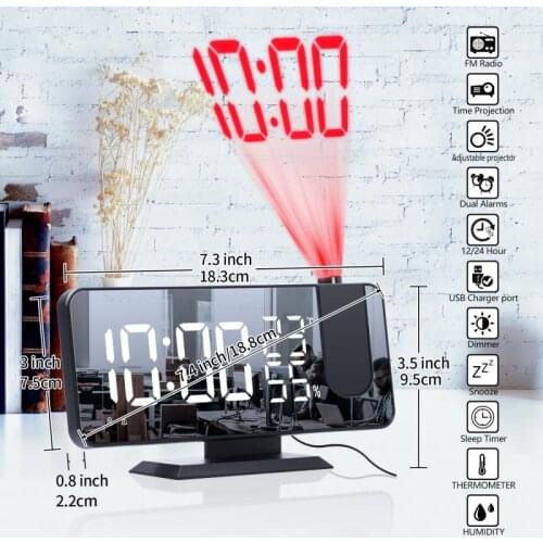 3 Color LED Digital Alarm Clock Radio Projection With Temperature And Humidity Mirror Clock Multifunctional Bedside Time Display