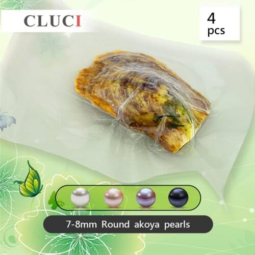 CLUCI 4pcs 7-8mm Round Saltwater Akoya Pearl in Oysters Quality Vacuum Packed Cultured Akoya Pearl Oysters WP039SB