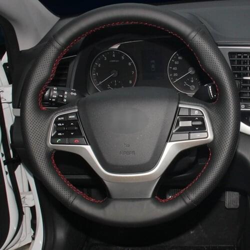 For Hyundai Elantra 4 2016 2017 Solaris 2017 Accent 2018 Black Artificial Leather Car Steering Wheel Cover Accessories