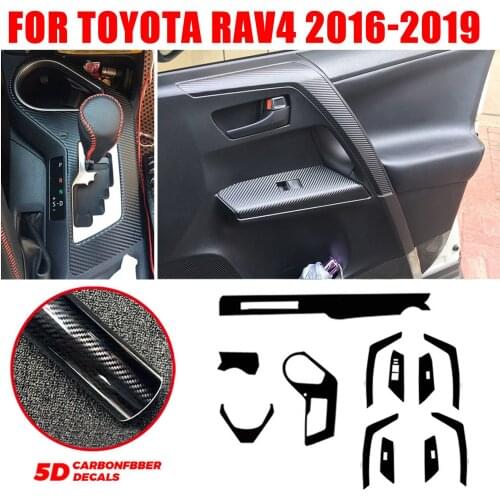 For Toyota RAV4 2016-2019 ABS Carbon Fiber Car Interior Kit Stickers Central control film modified gear sticker 12PCS