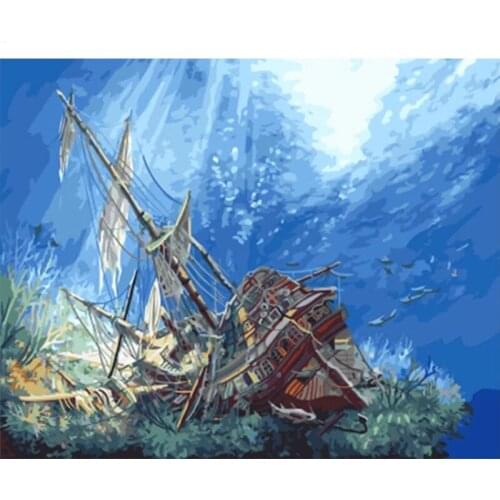 Painting By Numbers DIY Dropshipping 40x50 60x75cm Submarine reef boat Still life Canvas Wedding Decoration Art picture Gift