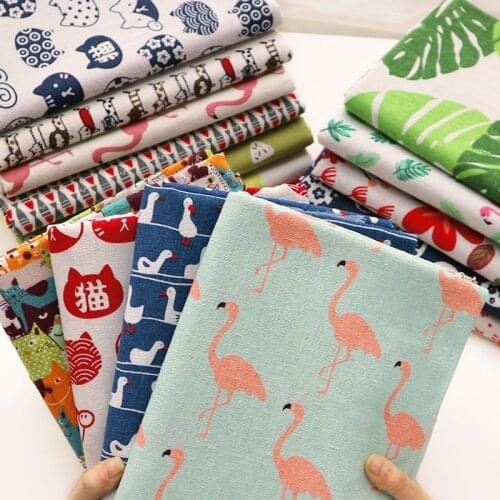 Plaid Cotton Linen Fabric Per MetersTable Cloth Curtain Sofa Cover Fabrics Flowers Plants Cartoon Animals Printed By The Meter
