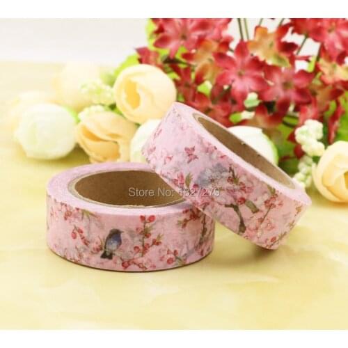 1pcs pink Clubs Flower, birds Washi Tape Floral Masking Tapes Decorative Stickers Diary Deco Scrapbooking Sticker