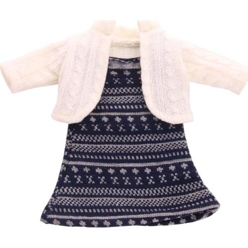 Winter Sweater Set=Thick Dress+White Jacket Fit 18 Inch American&43 CM Baby Doll Clothes Accessories,Girls Toys,Generation