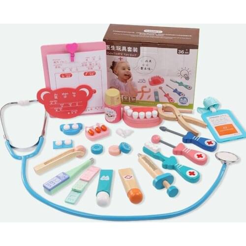 Cosplay Doctor game toy Logwood Wooden toys Funny play Real Life Dentist Medicine BoxPretend Doctor Play Set For Children