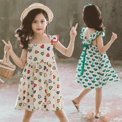 Summer Girls Dress Print Cotton Sleeveless Kids Dresses Casual Style Children Clothing Dress For Girls Clothes 4 6 8 10 12 Years