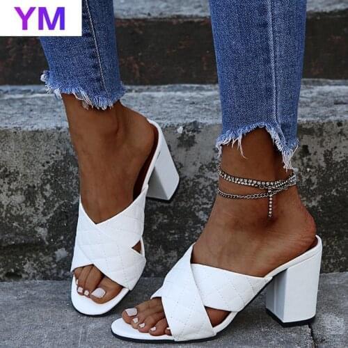 Summer Cross Womens Sandals Fashion PU Leather Sleeve Foot Chunky High Heels Fish Mouth Sandals for Lady Sandalias De Tacon
