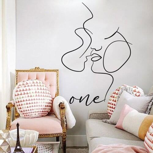 Wedding Minimalist One Line Couple Kiss Wall Sticker Bedroom Abstract Scandinavian Boho Male Female Wall Decal Playroom Vinyl