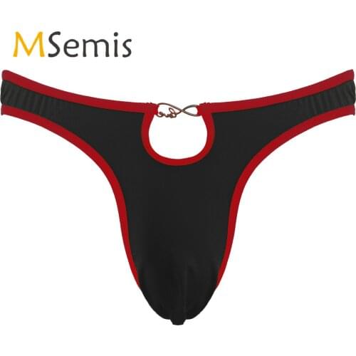 Mens Low Waist Jockstrap Underpants with A Hole Stretchy T-back Bulge Pouch Thongs Briefs Panties Gym Fitness Athletic Underwear