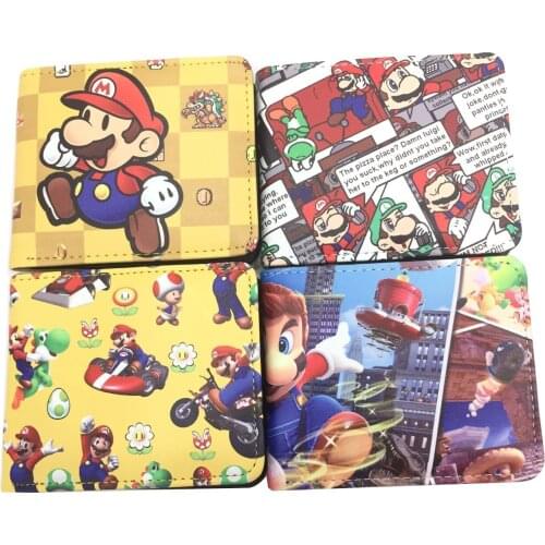 Super Mario Mens Wallet Anime Womens Clutch Bag Card Holder Mario Bros Cartoons Men Purse Money Clip Fashion Cute Card Wallet