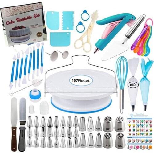 107 Pcs Cake Decorating Tools set Cake Turntable Nozzle Cream Scraper Spatula Decoration Gun Confeitaria Bico De Confeitar