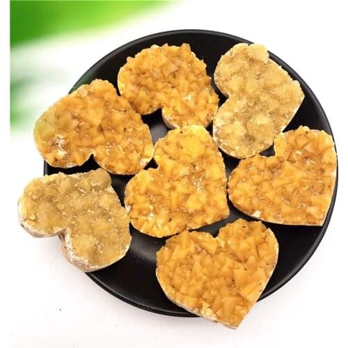 1pc Natural Yellow Calcite Cluster Heart-shaped Raw Quartz Crystal Healing Specimen Gemstone Feng Shui Stone Home Decor