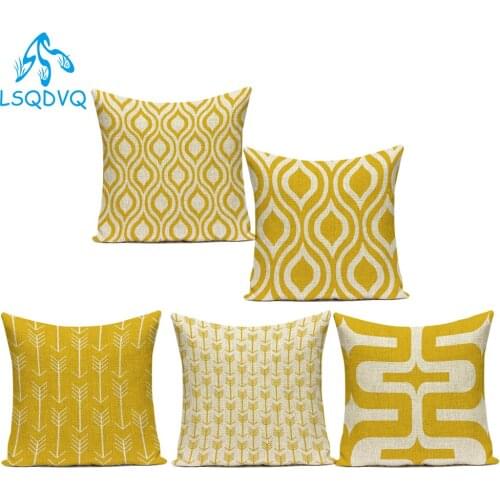 Decorative Throw Pillow Case Yellow Color Geometric Wave Stripe Polyester Capa De Almofadas Cushion Cover Pillow Cover