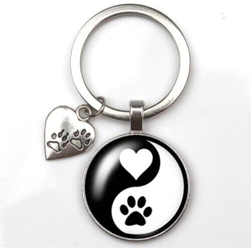 New Cute Animal Paw Print Keychain Cat Dog I Love Glass Pendant Mini Heart Keyring Car Key Man Girl Favorite Gift Souvenir