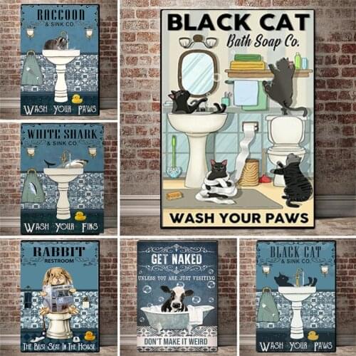 Cute Black Cat Shark Rabbit Raccoon Bathroom Canvas Painting Posters and Prints Get Naked Quote Print Wall Art Pictures Toilet