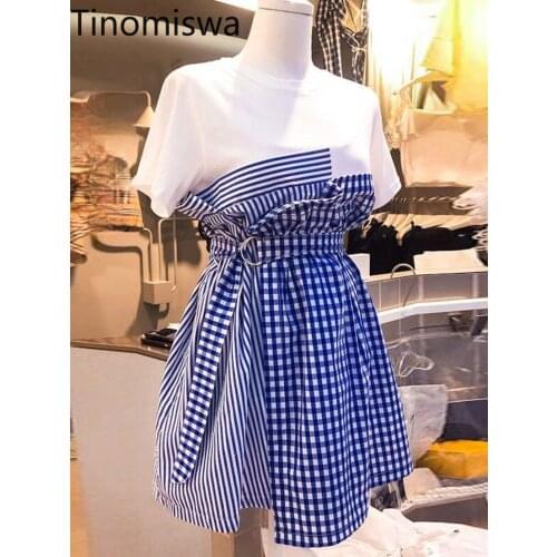 Tinomiswa Harajuku Hit Color Patchwork Women Dress Korean Streetwear High Waist Female Dresses O Neck Short Sleeve Vestidos
