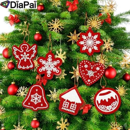 DiaPai 10pcs DIY Diamond Painting Christmas Tree Pendant Drills Special Shape Diamond Embroidery Christmas Decorations for Home
