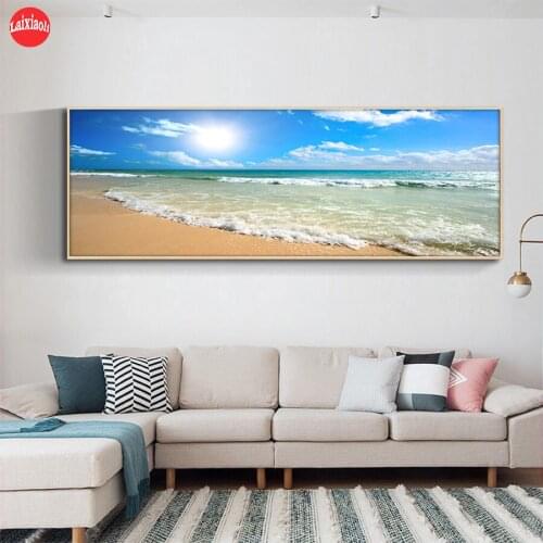 Full Square round drill Diamond painting Blue sky beach scenery Diamond embroidery Cross stitch resin office wall decor