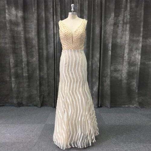 Luxury Beaded Mermaid Evening Gown 24 Hours Shipping In Stock Real Image Beading Prom Gown