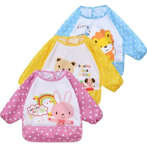 Cartoon Cute Animals Print Bibs Apron Infant Baby Children Waterproof Long Sleeve Self Feeding Bibs Apron Baby for kids