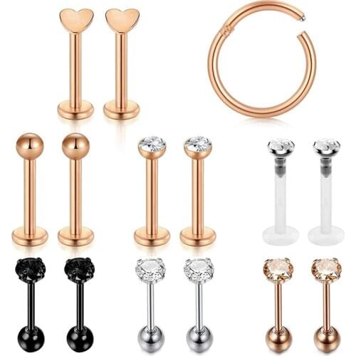 16G Stainless Steel Earring Cartilage CZ Stud Earrings for Women Girls Helix Tragus Daith Piercing Jewelry