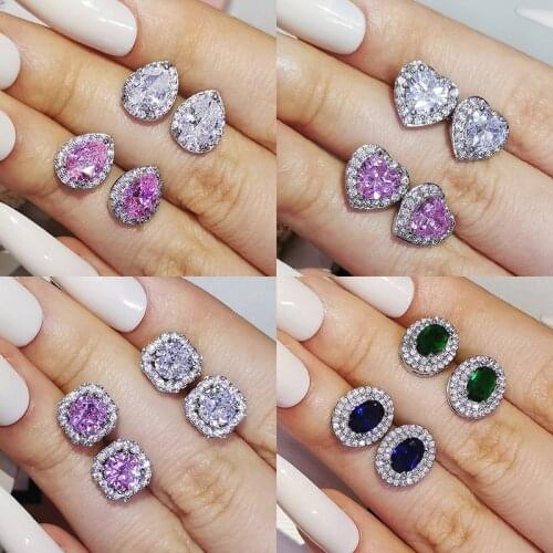 2pcs Per Pack 2021 New Arrival Fashion Luxury 925 Sterling Silver Pink Green Black Stud Earing for Women Party Gift Jewelry Z17