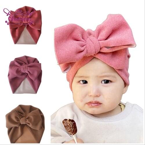 Nishine 18*20 CM Newborn Infant Solid Color Imitation Cashmere Indian Hat Handmade Bowknot Children Caps Clothing Accessories