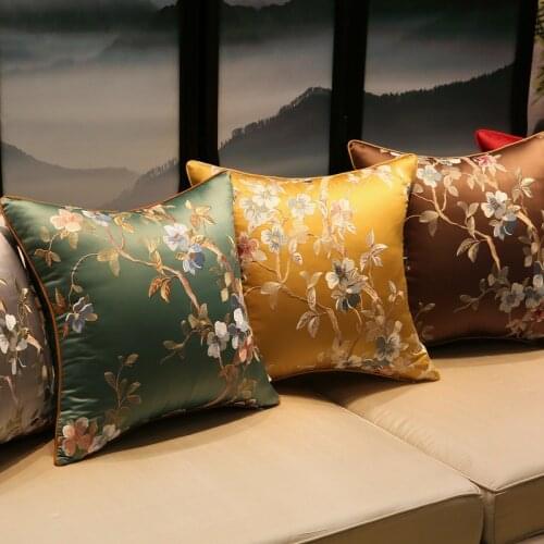Chinese Style Rose Pattern Silk Cushion Cover Chinese Style Coffee Lack Blue Pillowcases Luxury Birds Flowers Pillow Cover