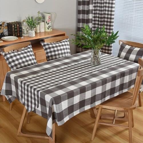 Large Plaid Tablecloth Fabric Cotton and Linen Hipster Rectangular Nordic Simple Black and White plaid Tablecloth Home runners