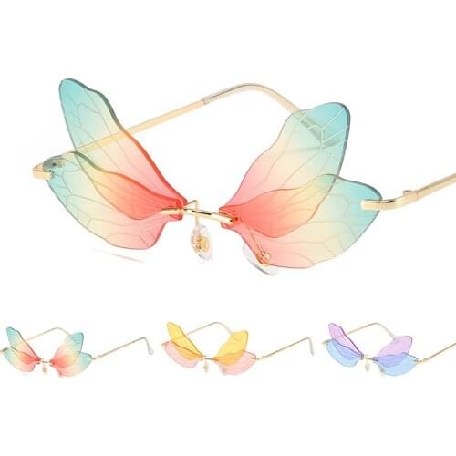 2021 New Fashion Dragonfly Sunglasses Women Men Brand Design Rimless Wave Eyewear Luxury Trending Narrow Sun glasses